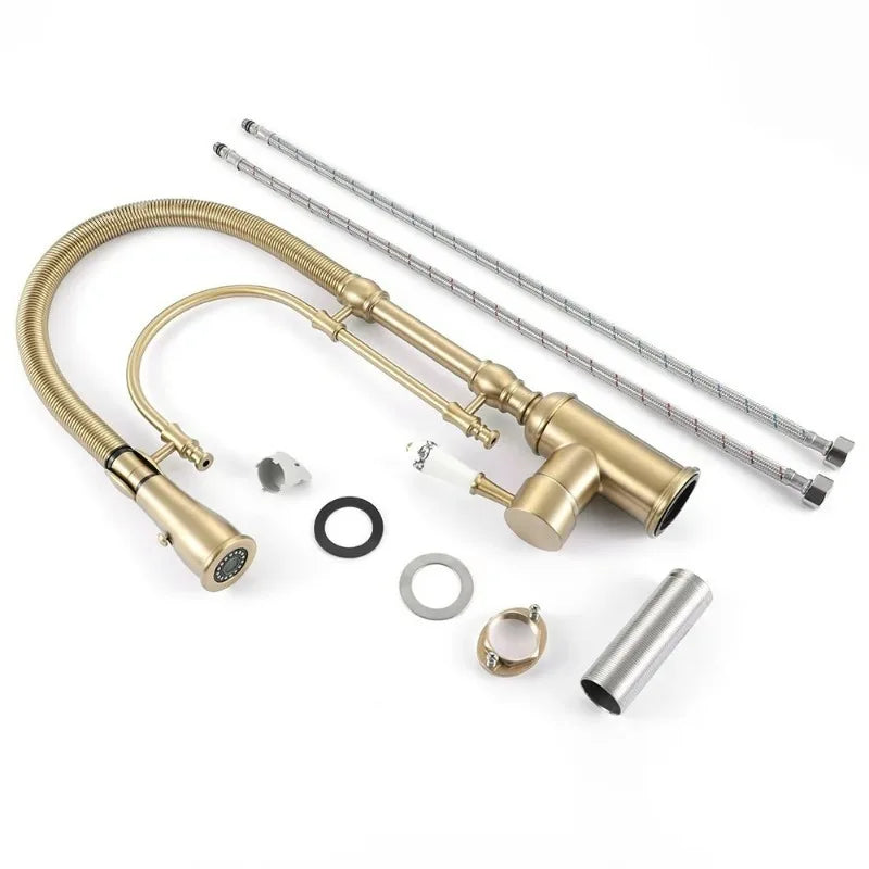 Brushed Gold Pull Out Faucet Sink Mixer 360