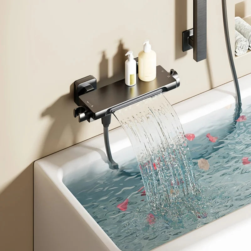 Waterfall Bathtub Faucet Shower Bathroom Wall Mounted Brass