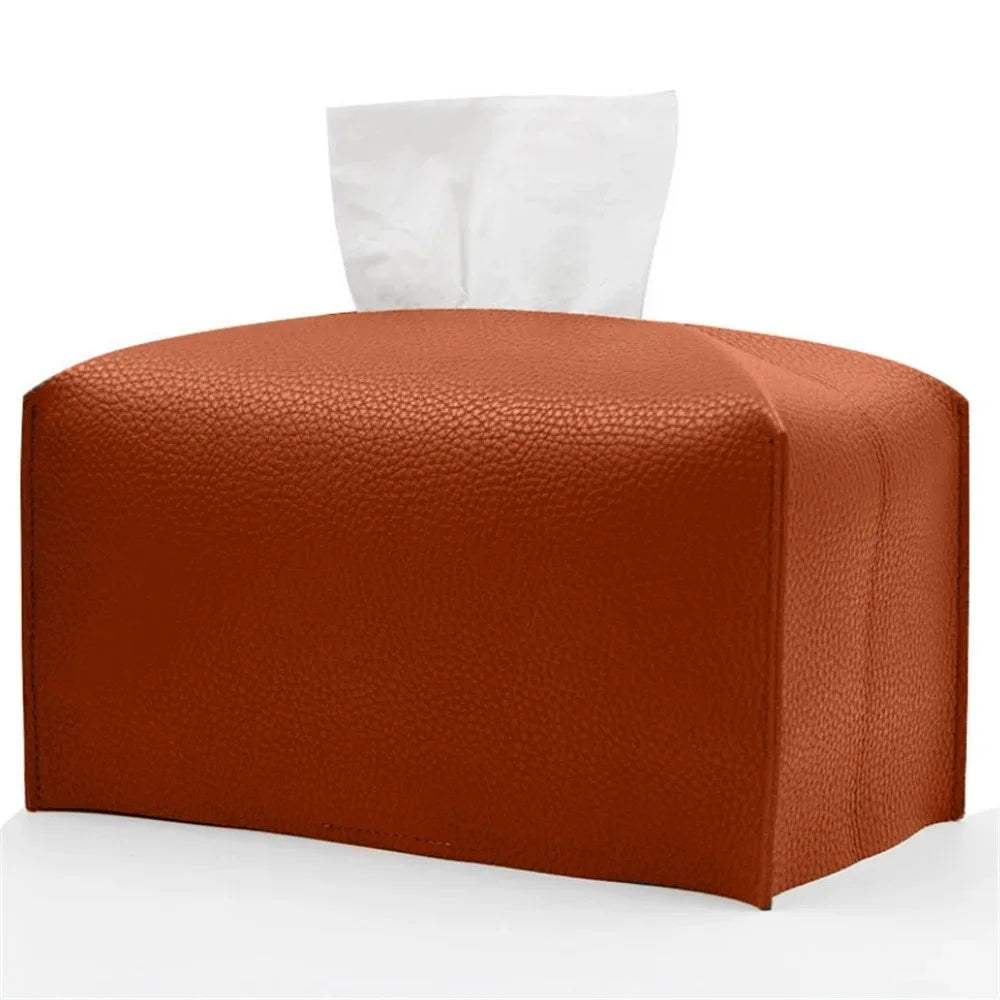 1pc Tissue Box Cover Refined Pu Leather Foldable