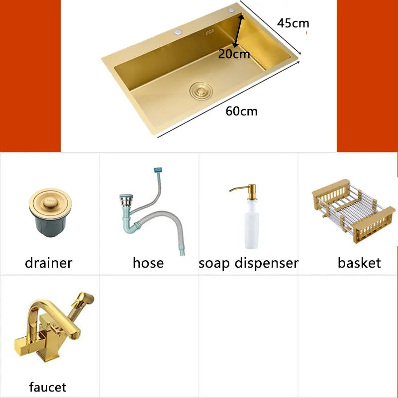 Gold Kitchens Sink Nano Handmade 304 Stainless Steel