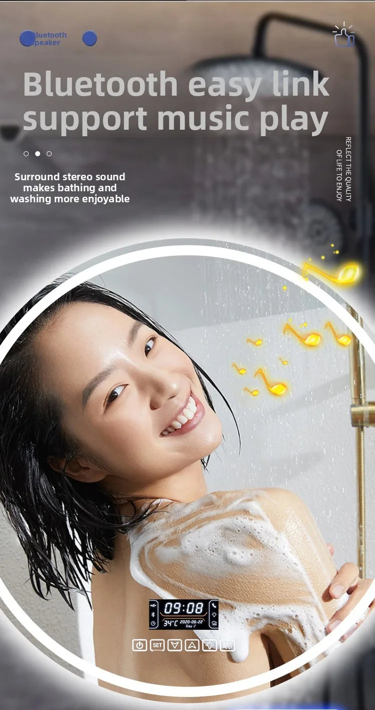 Round Smart Bathroom Mirror Wall-Mounted Led Light Touch