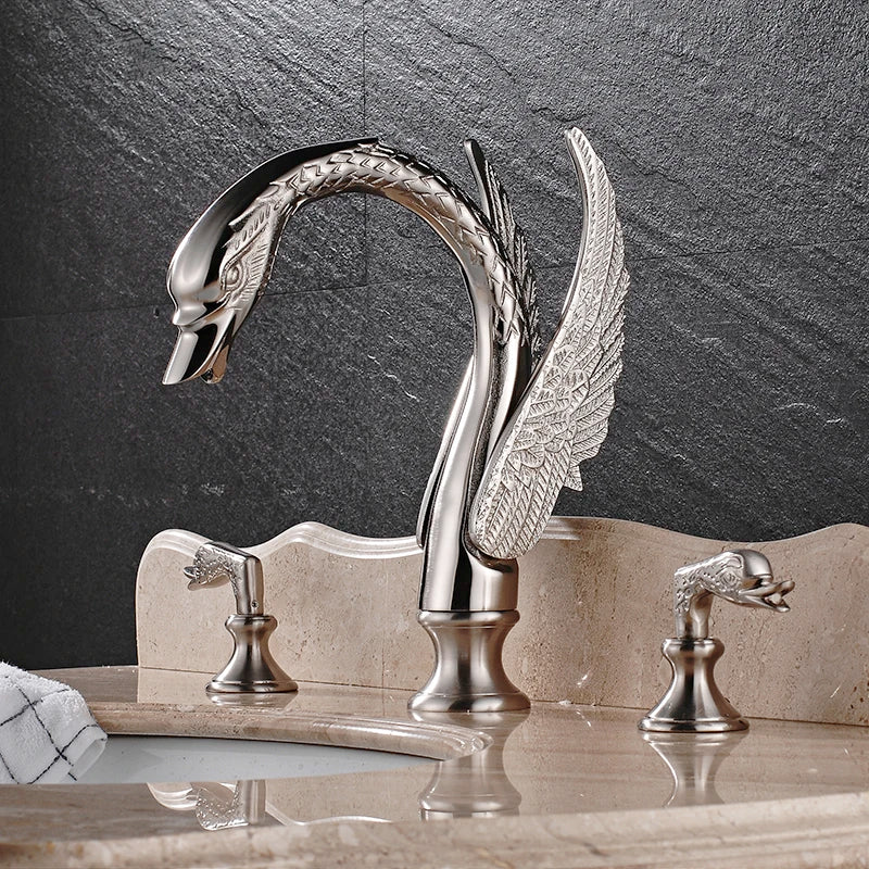 Bathroom Basin Faucet Deck Mounted Dual Handle Cold