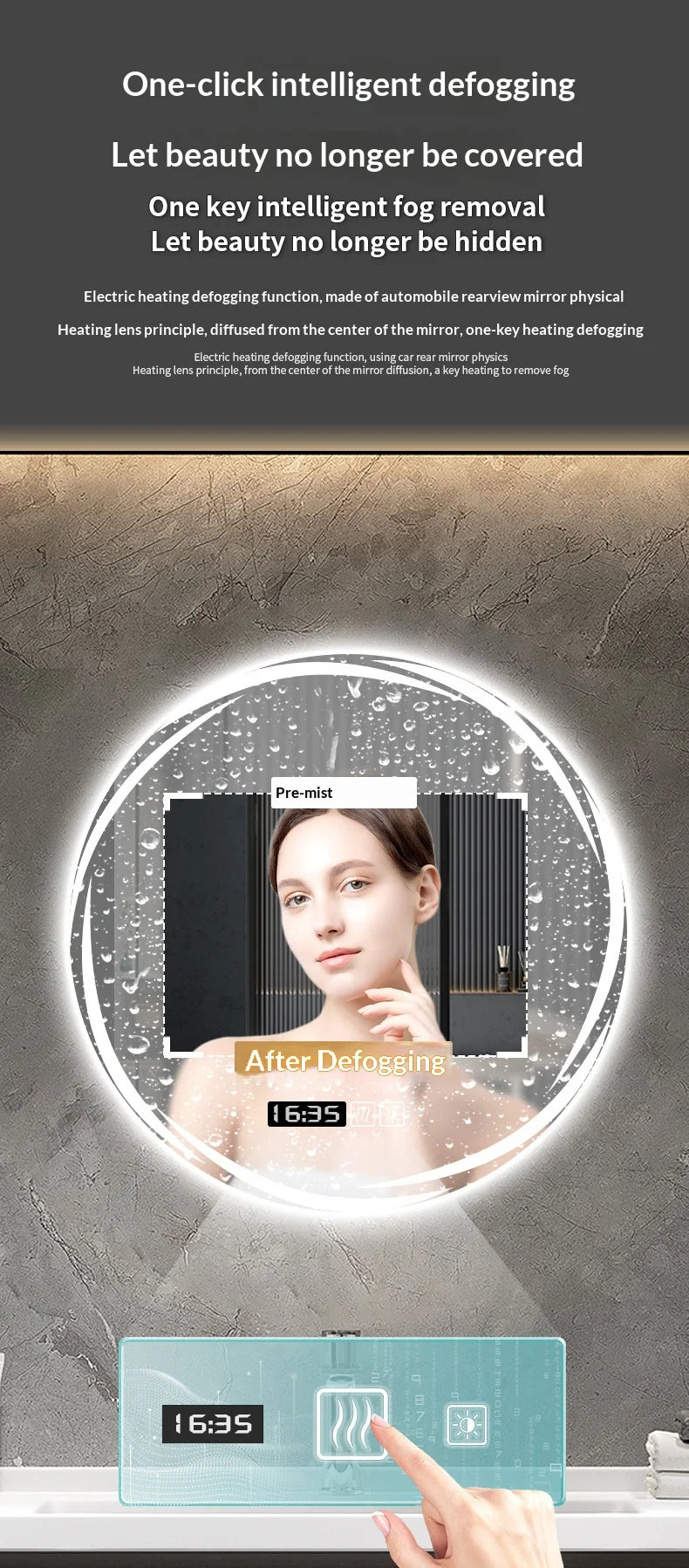Bathroom Mirror 70 Cm Round Anti-Fog Led Bathroom