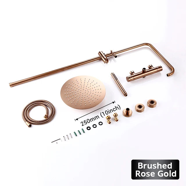 Brushed Gold Thermostatic Shower Faucets Sets Wall Mount