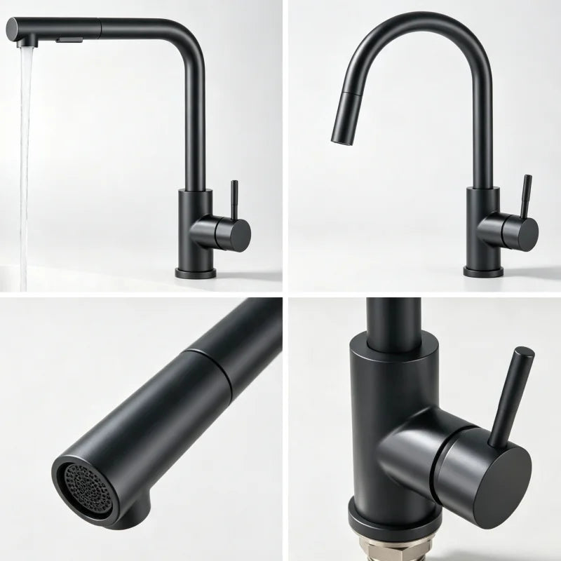 Black Flexible Pull Out Sink Faucet Stainless Steel