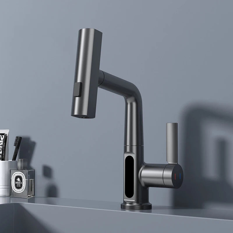 Temperature Digital Display Basin Tap Pull Out Cold