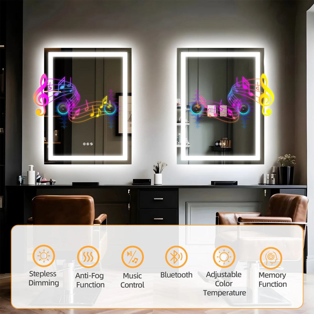 Led Bathroom Mirror Tempered Glass Mirror Bluetooth Colors