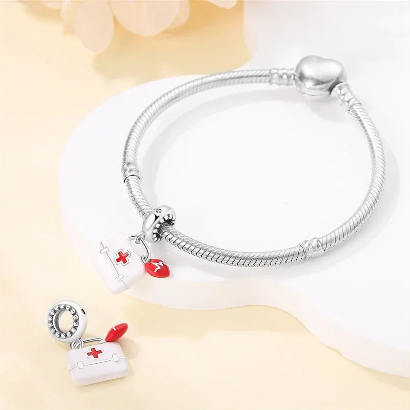 925 Sterling Silver Red Medicine Cabinet Pendant Charms