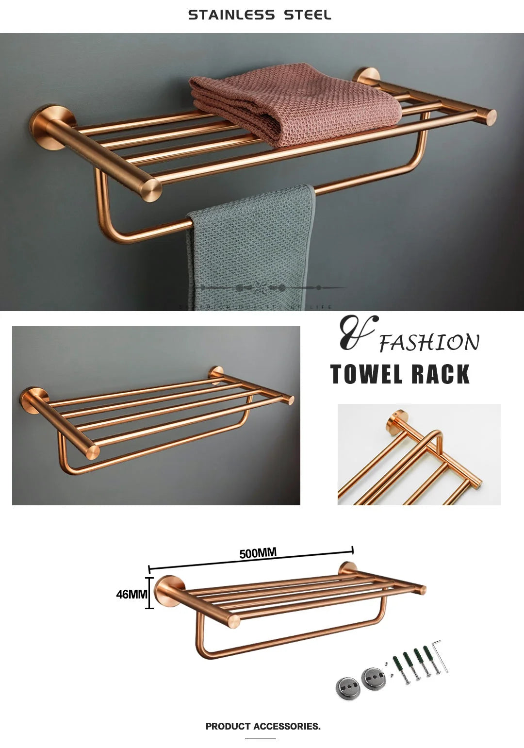 Brushed Rose Gold 304 Stainless Steel Bathroom Pendant