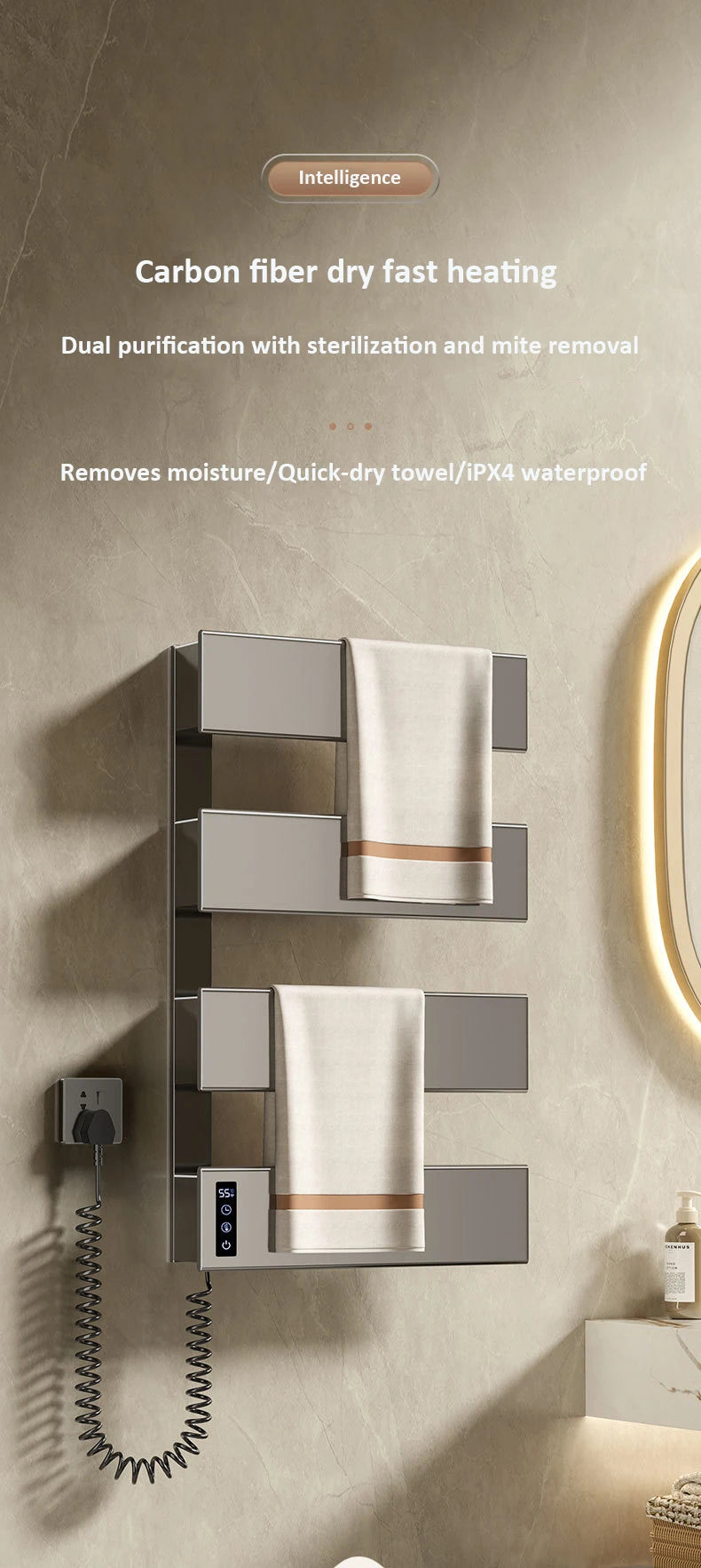 Oxg Electric Heated Towel Rack Wall Mounted Bathroom