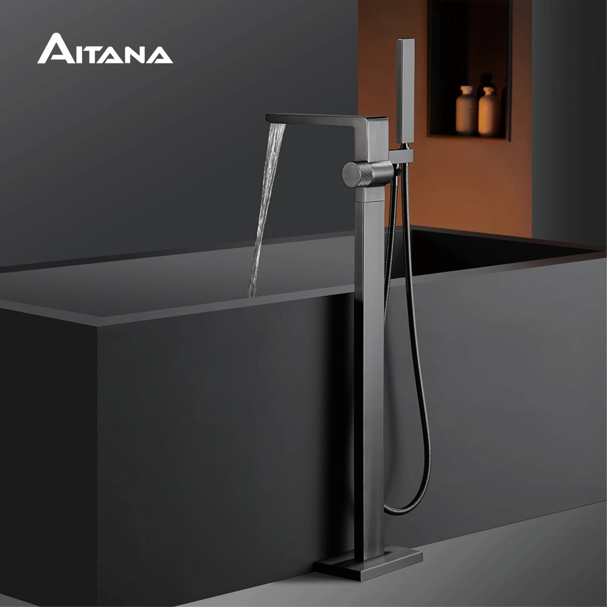 Luxury Black Brass Bathroom Faucet Floor Standing Design