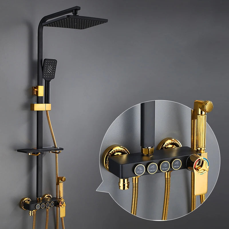 Brushed Gold Thermostatic Digital Bathroom Shower Inch Rain