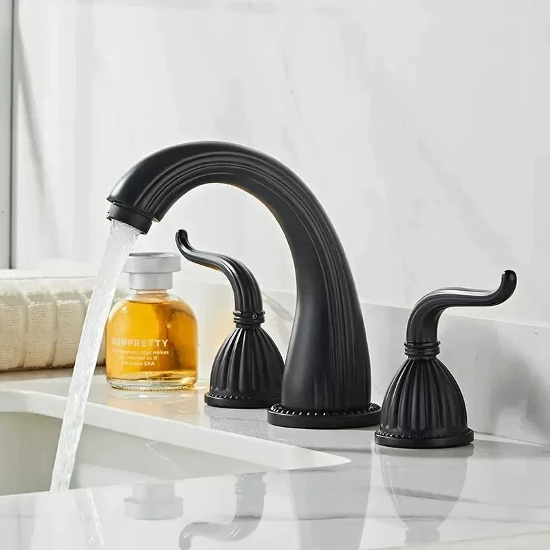 Basin Faucets 3pcs Antique Brass Classic Bathroom Sink