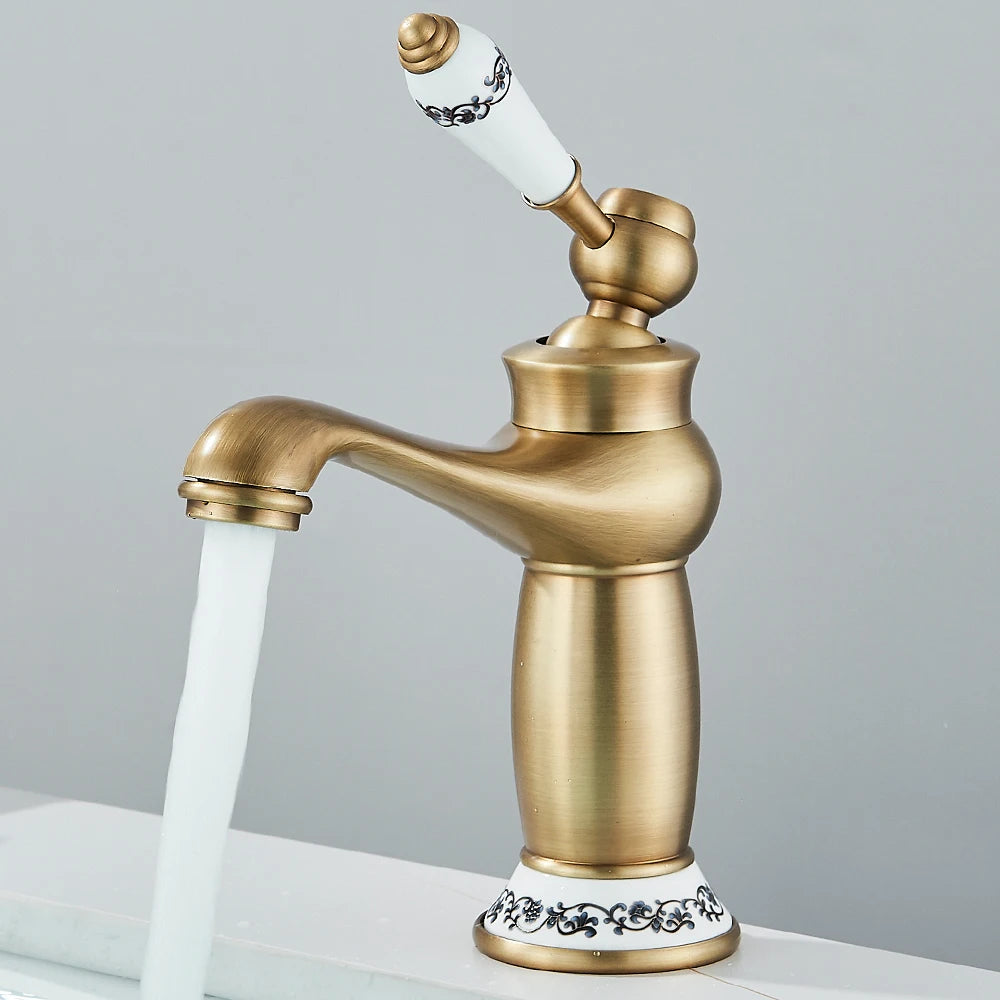 Quyanre Retro Antique Brass Basin Faucet Handle Mixer