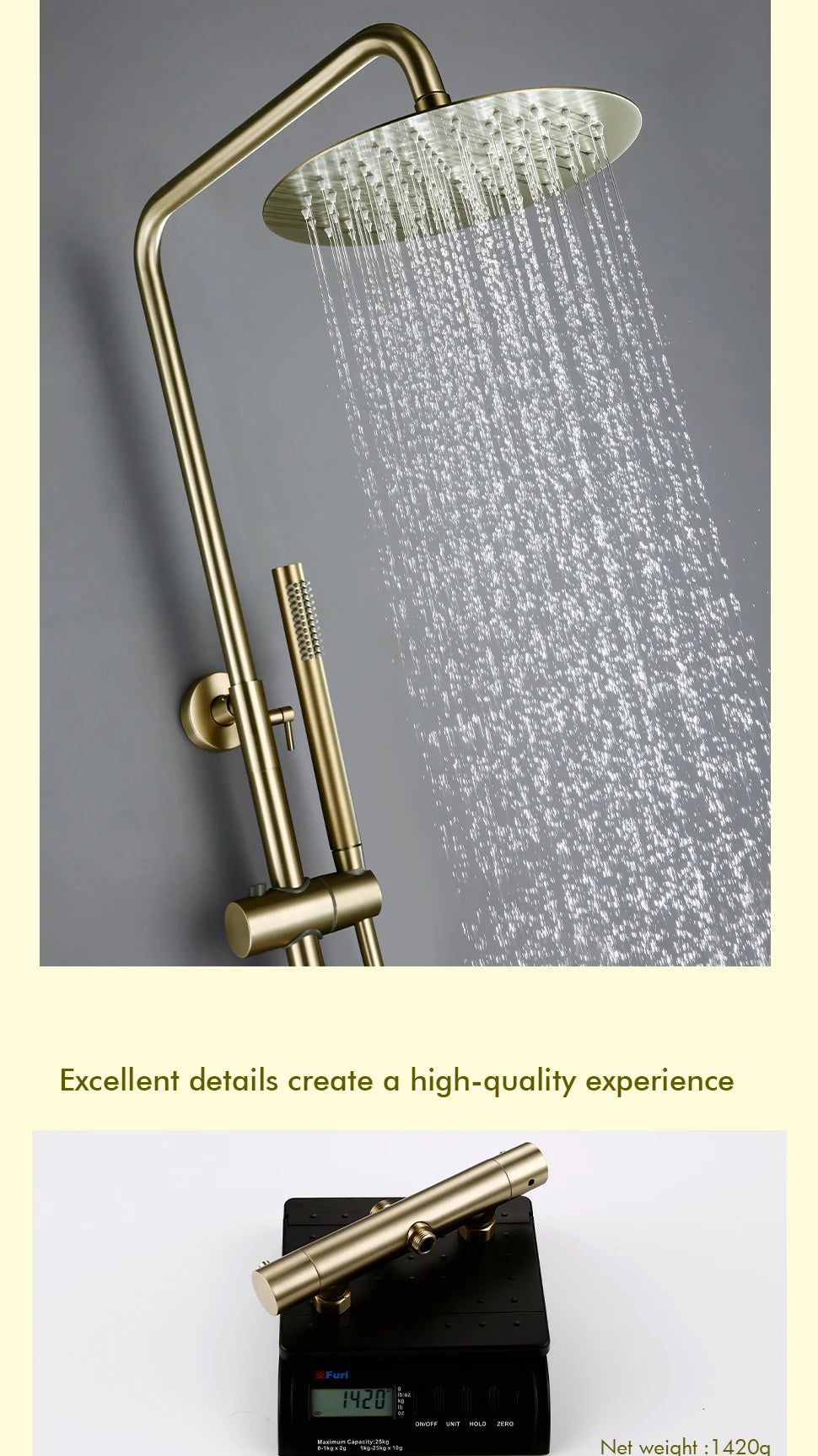 Brushed Gold Thermostatic Shower Faucets Sets Wall Mount