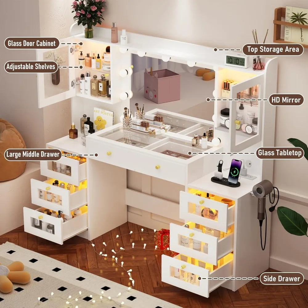 Large 62 Makeup Vanity Desk Illuminated Mirror Glass