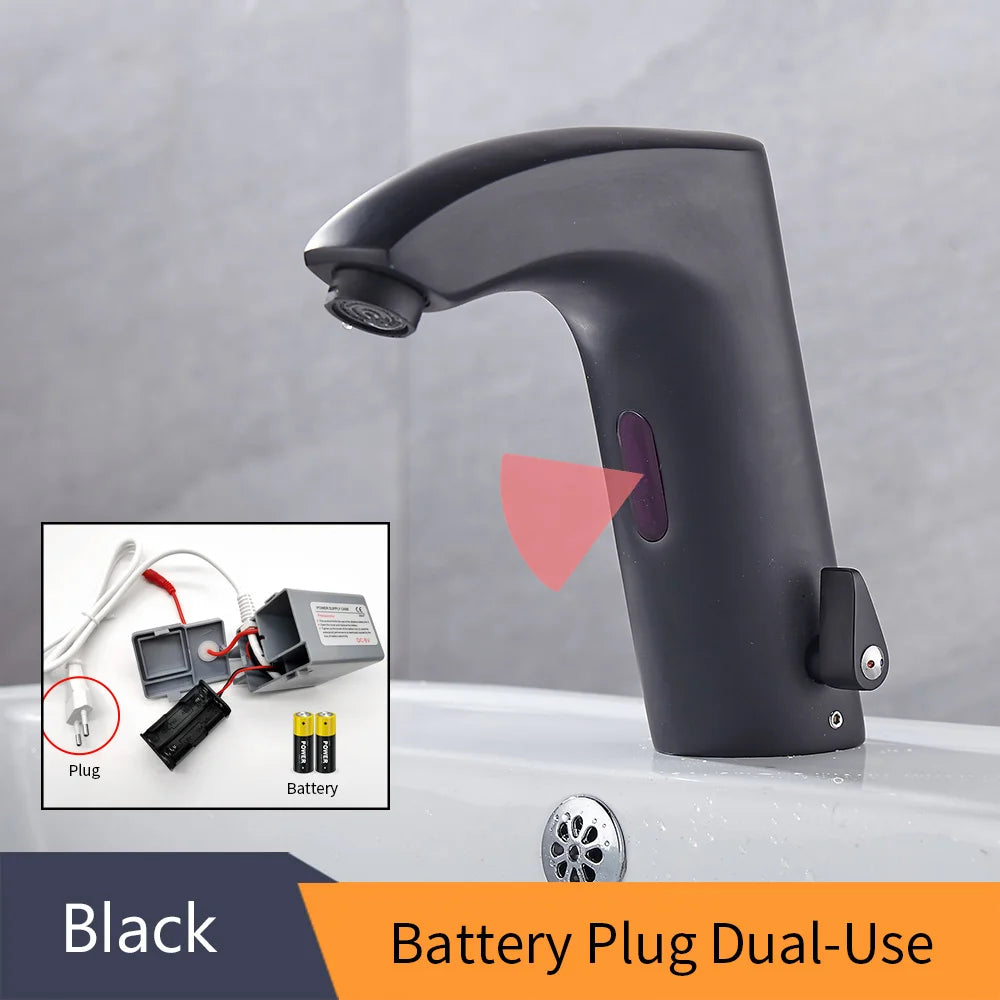 Black Bathroom Faucet Electric Automatic Sensor Mixer Touchless