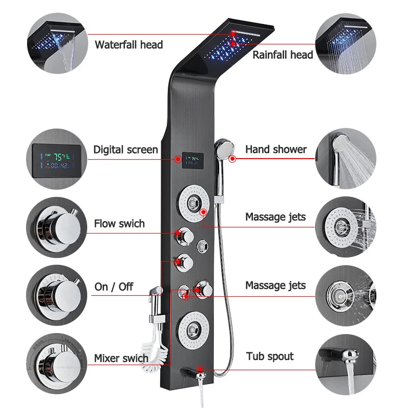 Shinesia Led Shower Panel Rainfall Bathroom Column Mixer