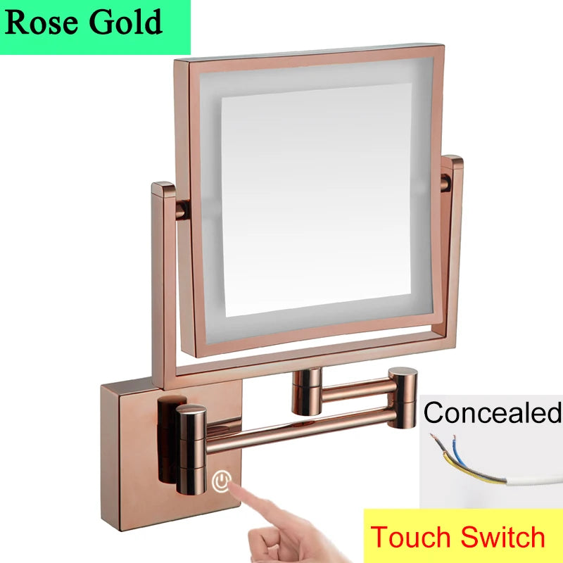 Square Touch Led Folding Bathroom Mirror 3x Magnifying