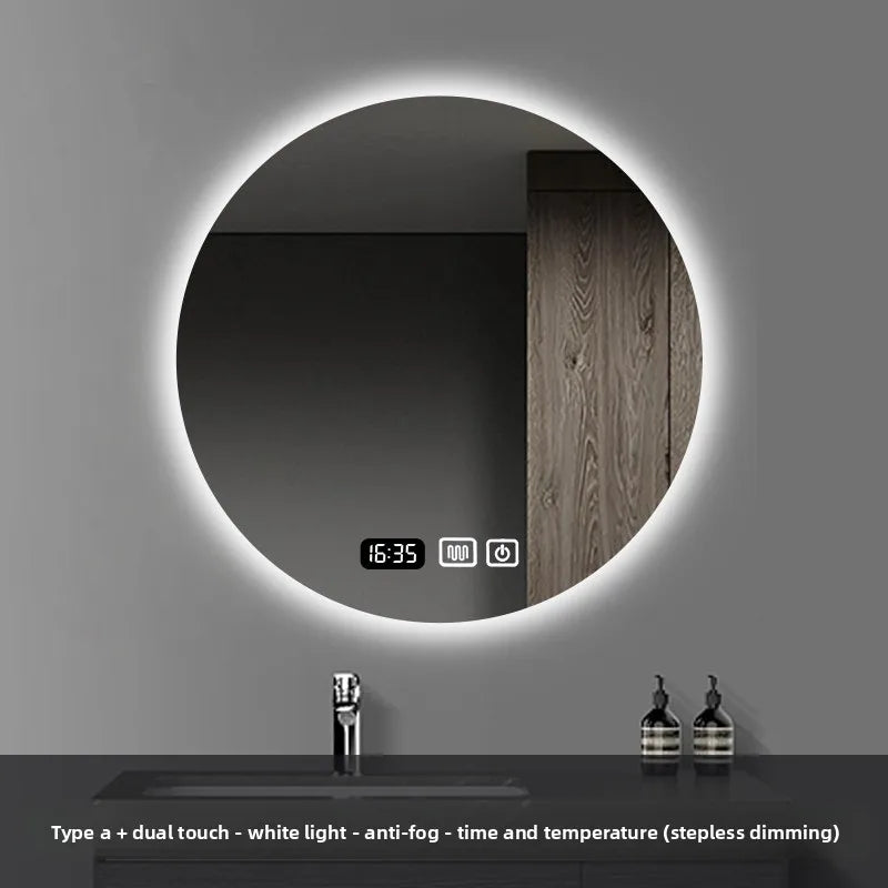 Round Smart Bathroom Mirror Wall-Mounted Led Light Touch