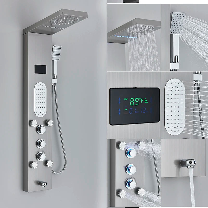 Led Shower Panel Faucet Rainfall Headshower Spa Massage