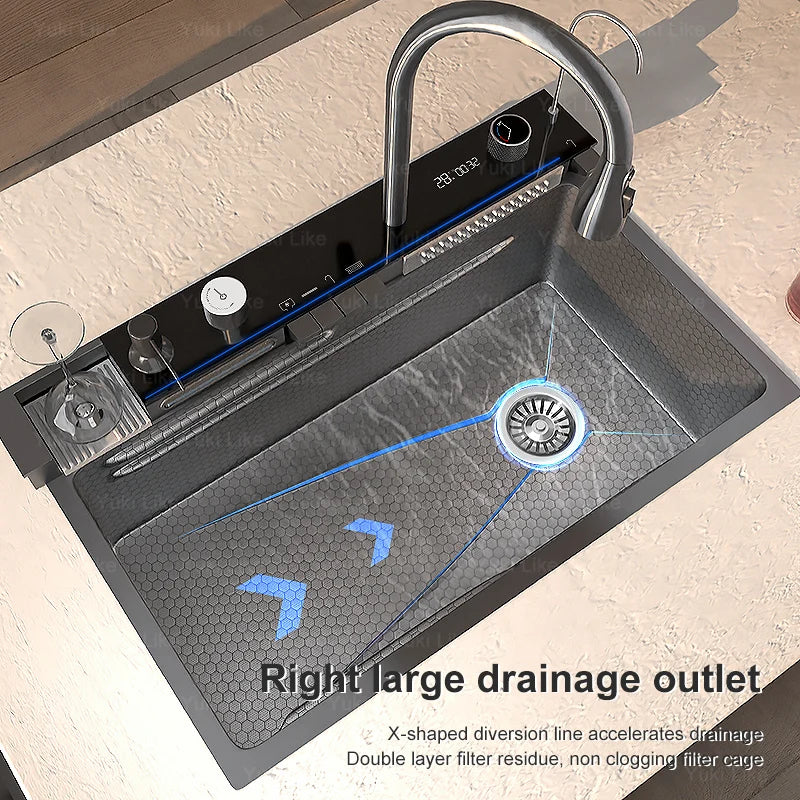 Silver Smart Sink Digital Display Waterfall Faucet Stainless
