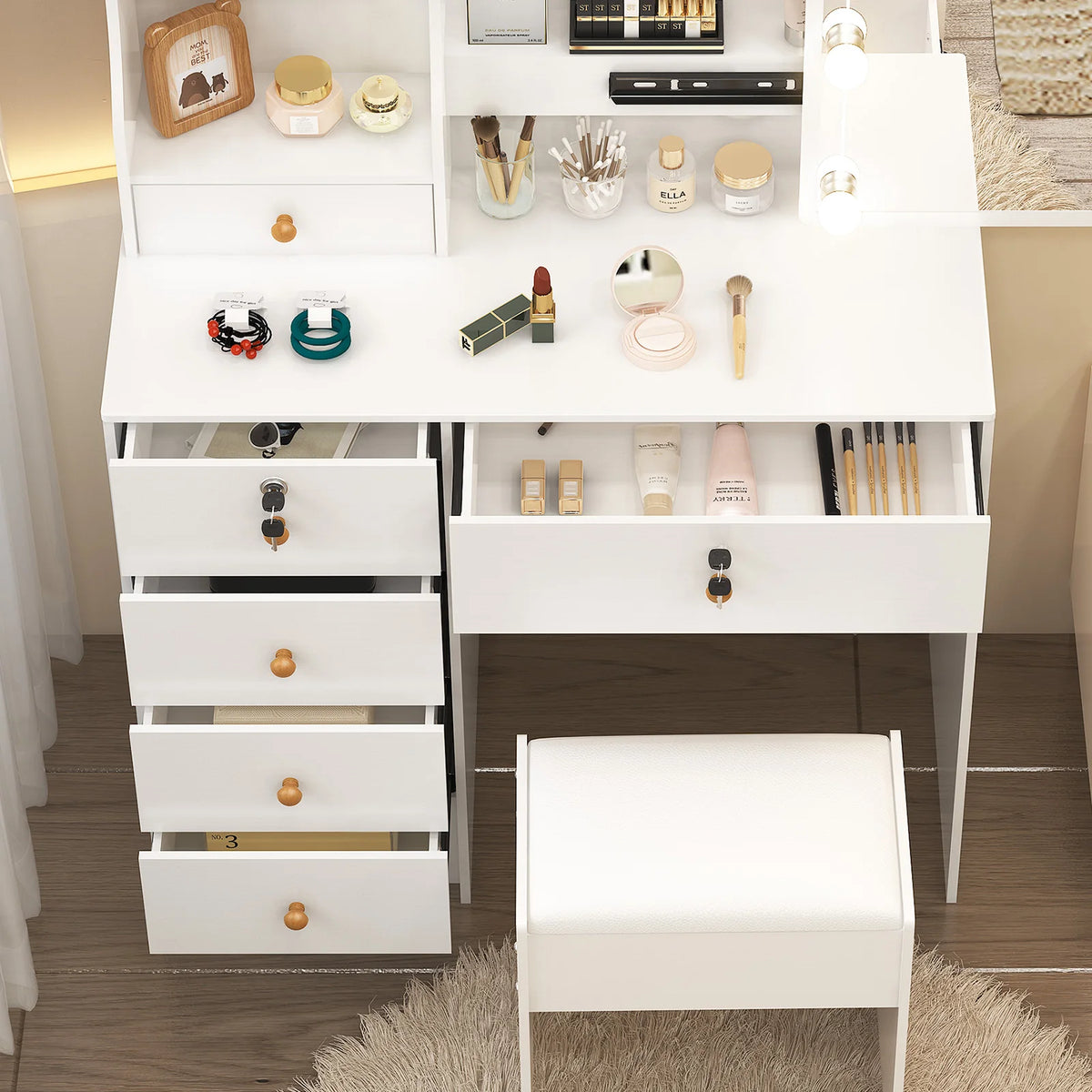 Lighted Vanity Desk Dressing Table Dresser Desk Stool