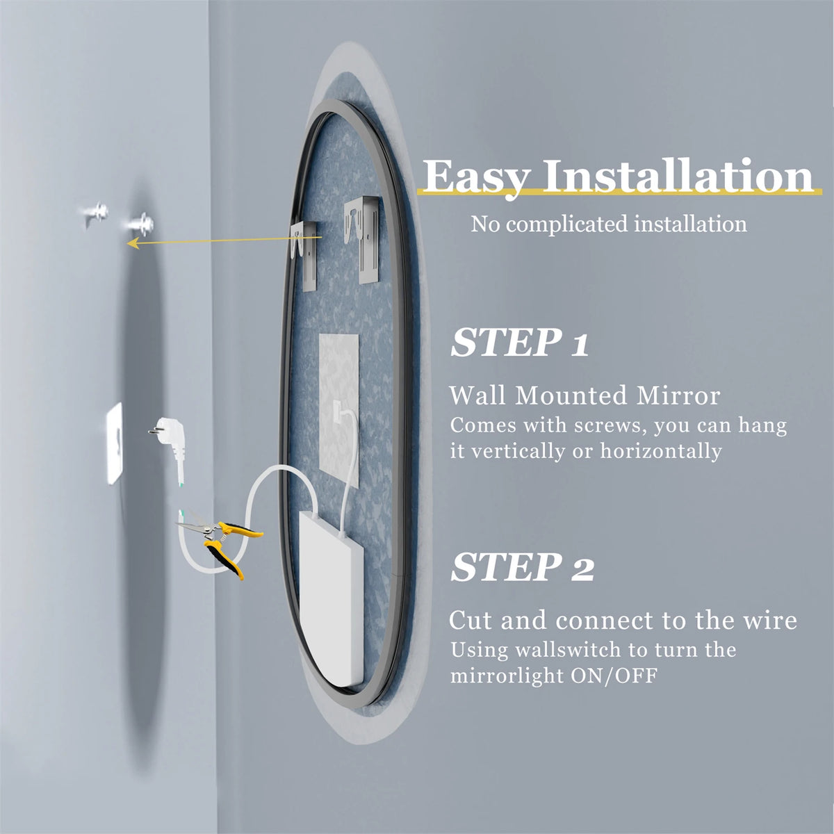 70/80/90cm Led Bathroom Mirror Lights Crystal Clear Glass