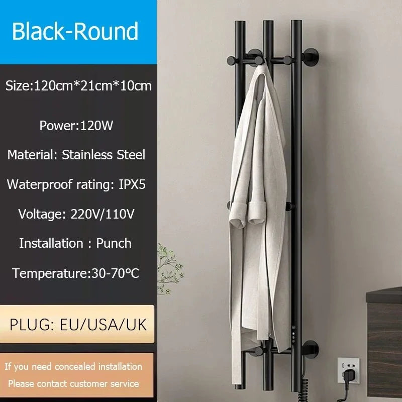 Oxg 3-Bar Electric Heated Towel Rack Timer Wall