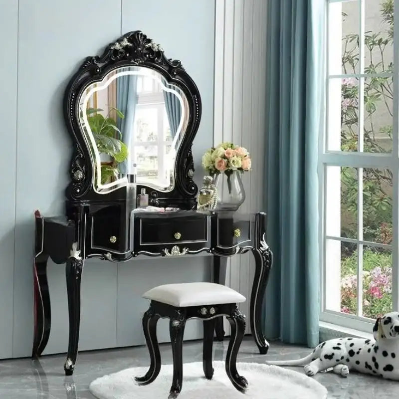 European Decor Makeup Vanity Desk Wooden Drawer White