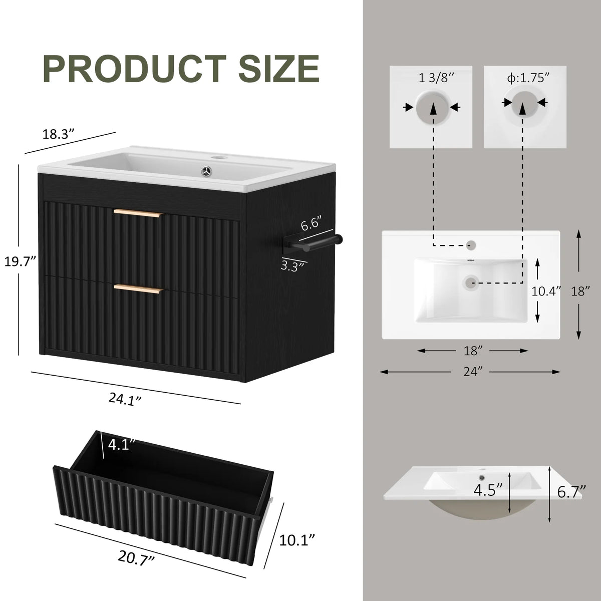 24 Floating Bathroom Vanity Sink Modern Wall Mounted