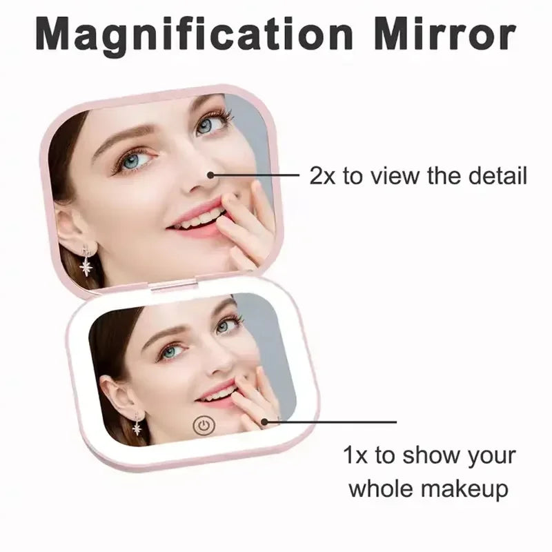 Compact Mirror Lights 1x/2x Magnification Folding Handheld Small