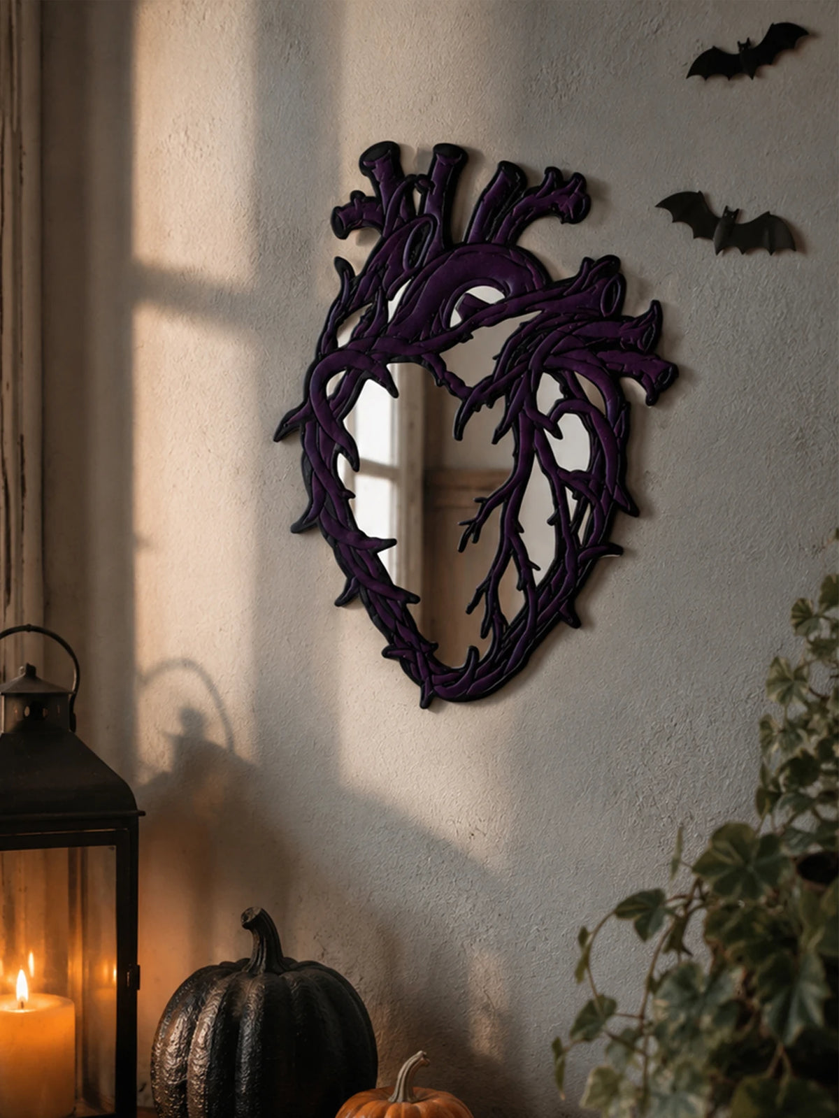 Purple Gothic Barbed Wire Heart Wall Mirror Witchy