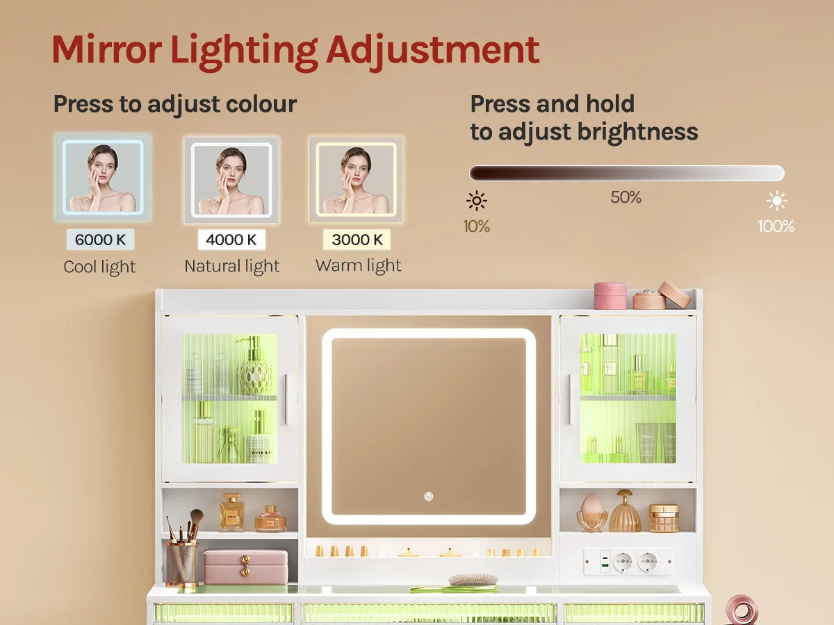 Woltu Cosmetic Table Drawers Rgb Lighting Makeup Vanity