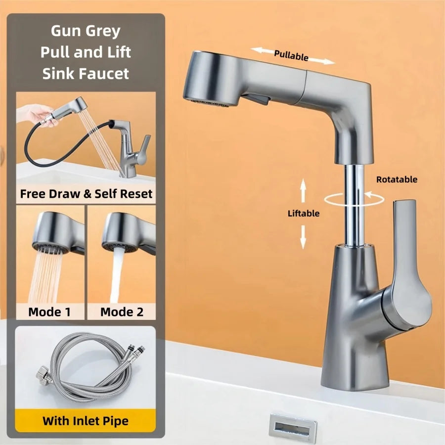 Bathroom Sink Faucet Pull Out Sprayer Handle Hole