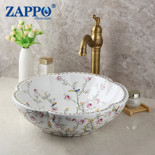 Zappo Above Counter Ceramic Vessel Sink Bathroom Round