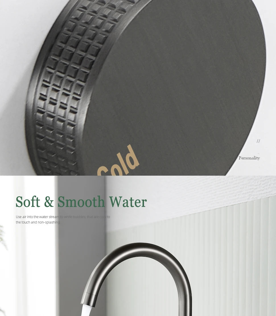 Gumetal Basin Faucet Cold Widespread Tap 360 Rotation