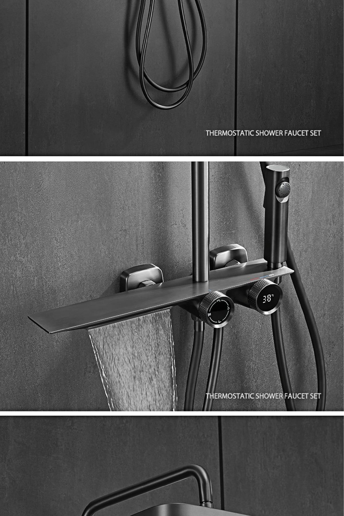 Luxury Gun Gray Brass Bathroom Shower System Digital