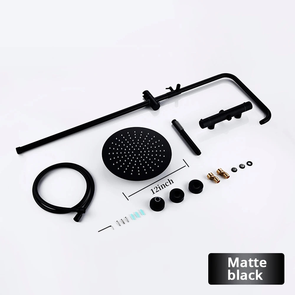 Brushed Gold Thermostatic Shower Faucets Sets Wall Mount
