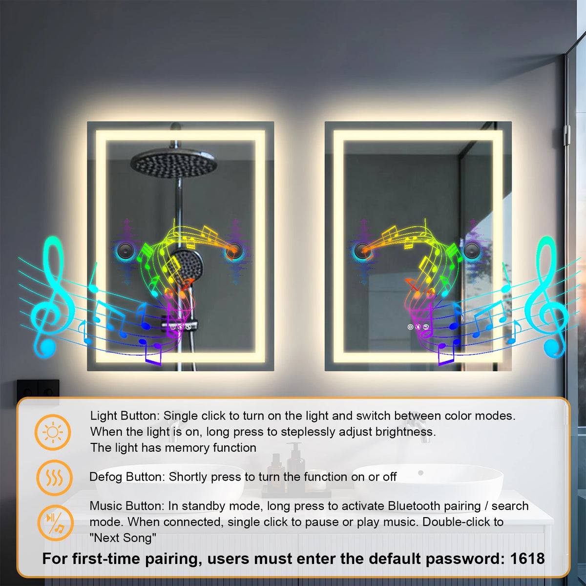 Led Bathroom Mirror Tempered Glass Mirror Bluetooth Colors
