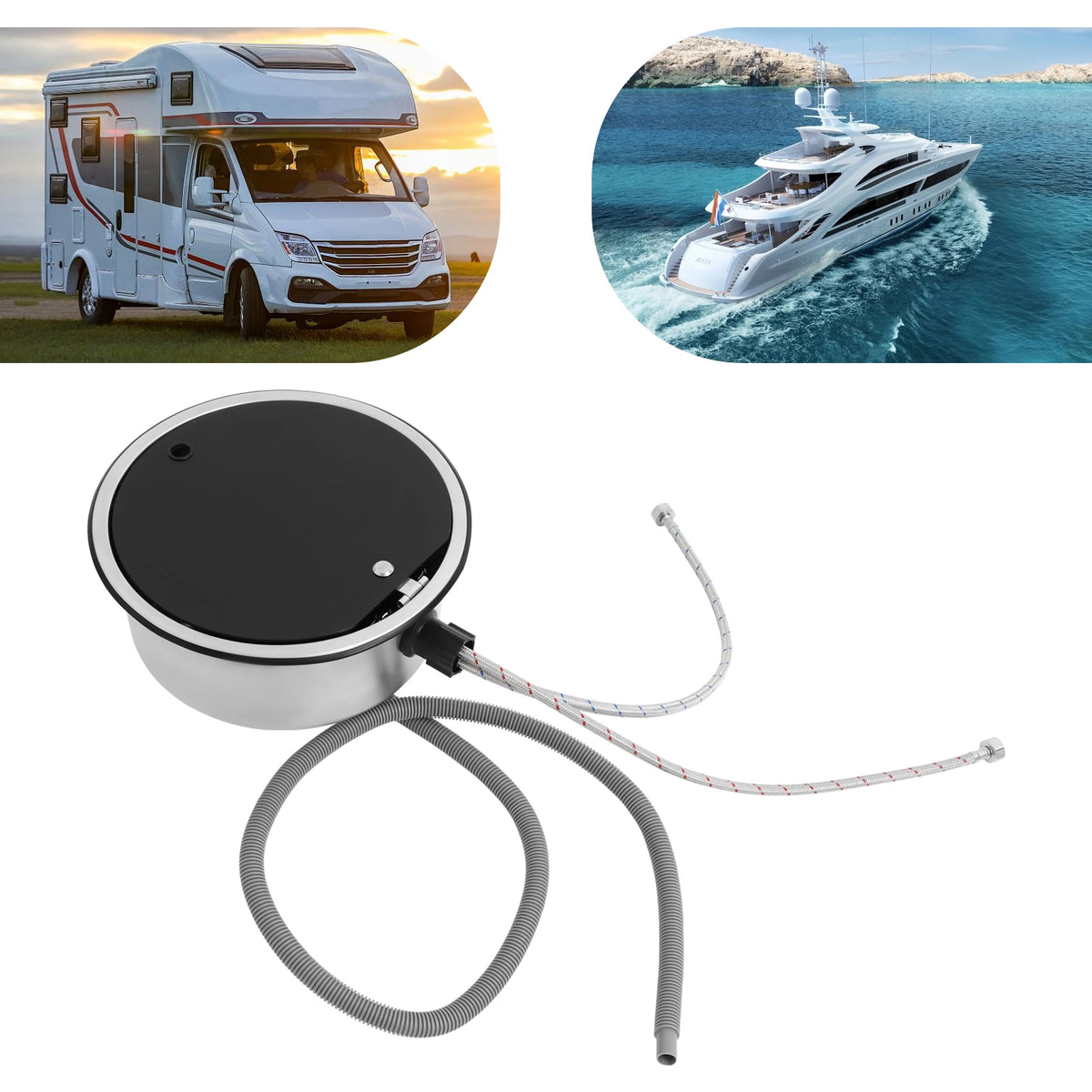 Rv Sink Camper Lid Foldable &Cold Faucet Pipes