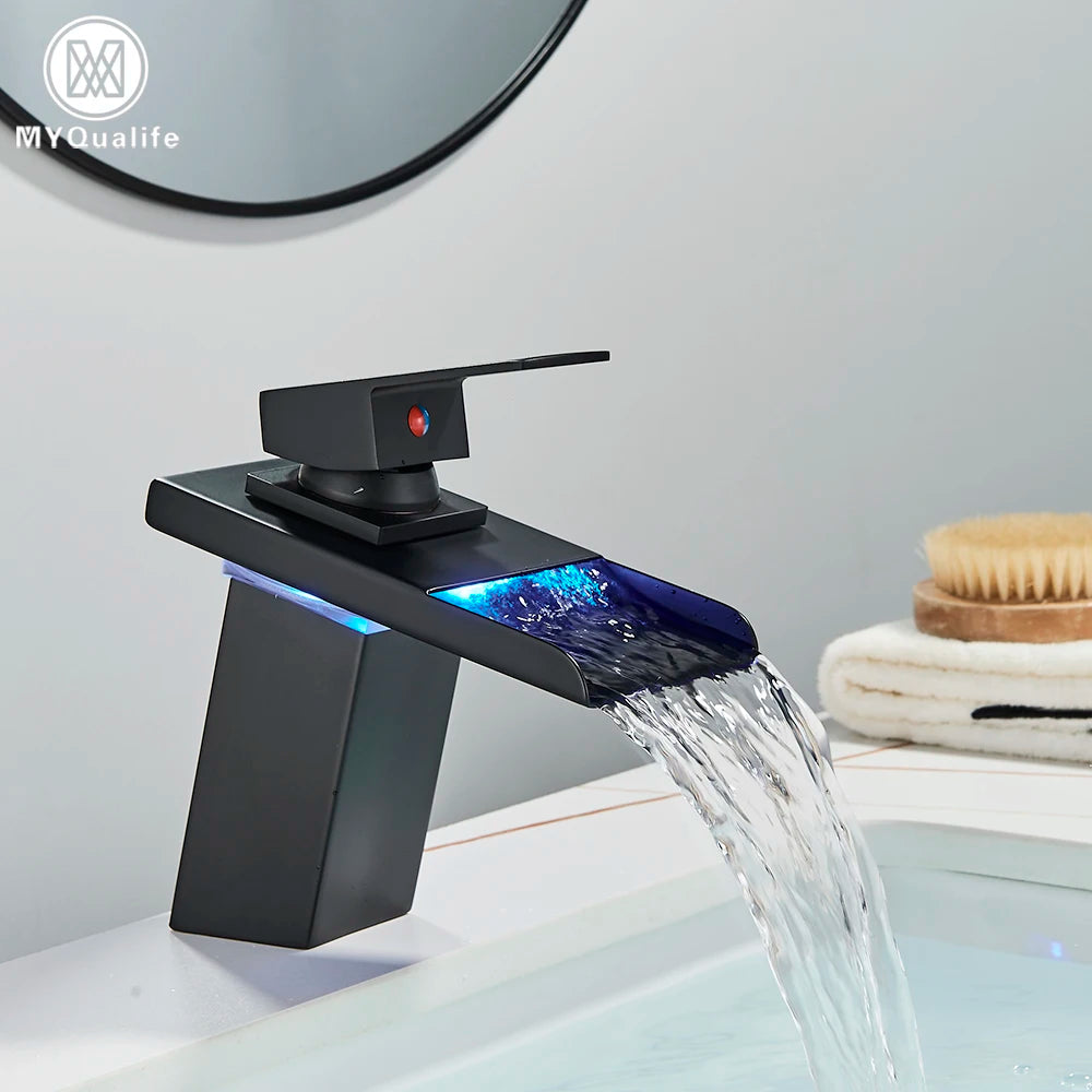 Luxury Led Color Changing Waterfall Basin Sink Faucet