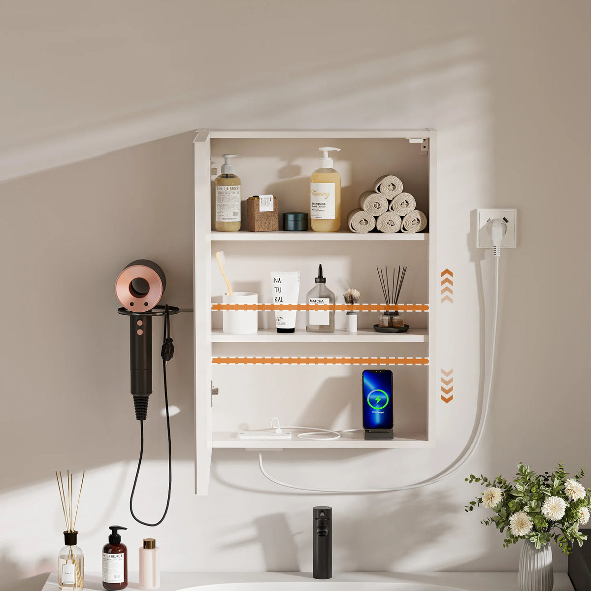3-Color Mode Dimmer Led Bathroom Mirror Cabinet Wall