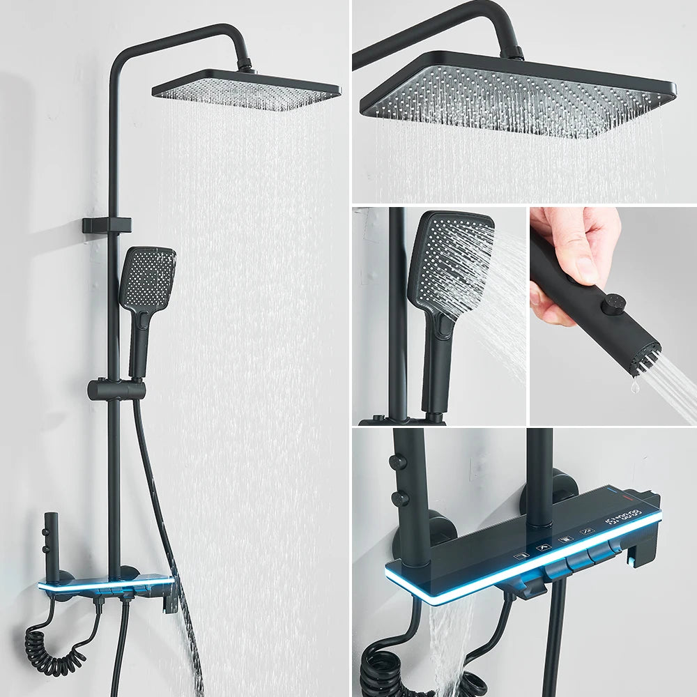 Black Lcd Display Screen Shower Faucet Bathroom Cold