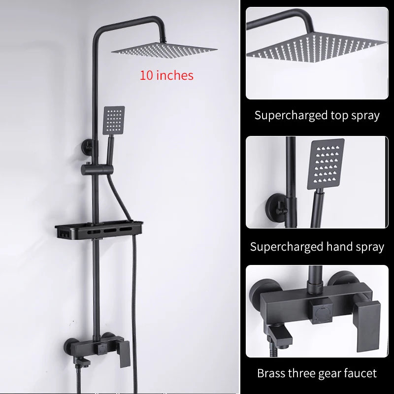 Bathroom Shower Black/Chrome Plated Circular Copper Pressure
