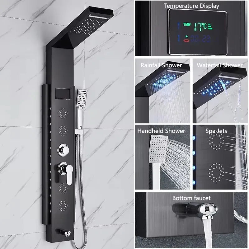 Rain Waterfall Shower Panel Faucet Body Massage Jets
