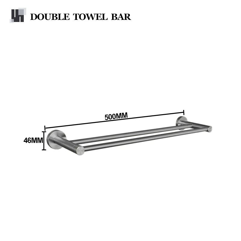 Grey Bathroom Hardware Kit Stainless Steel Round Wall