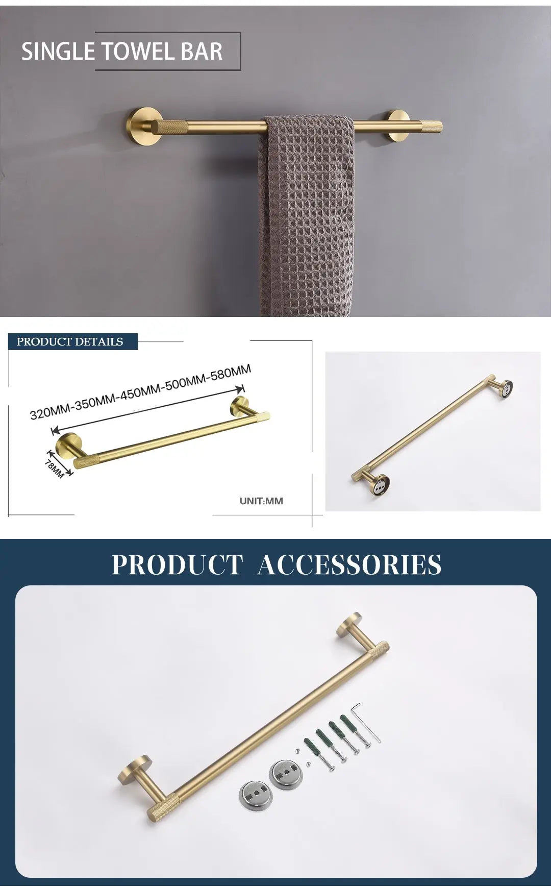 Brushed Gold Towel Bar Toilet Seat Rack Robe