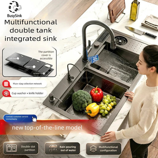 Stainless Steel Waterfall Sink Embossed Hidden Cup Washer