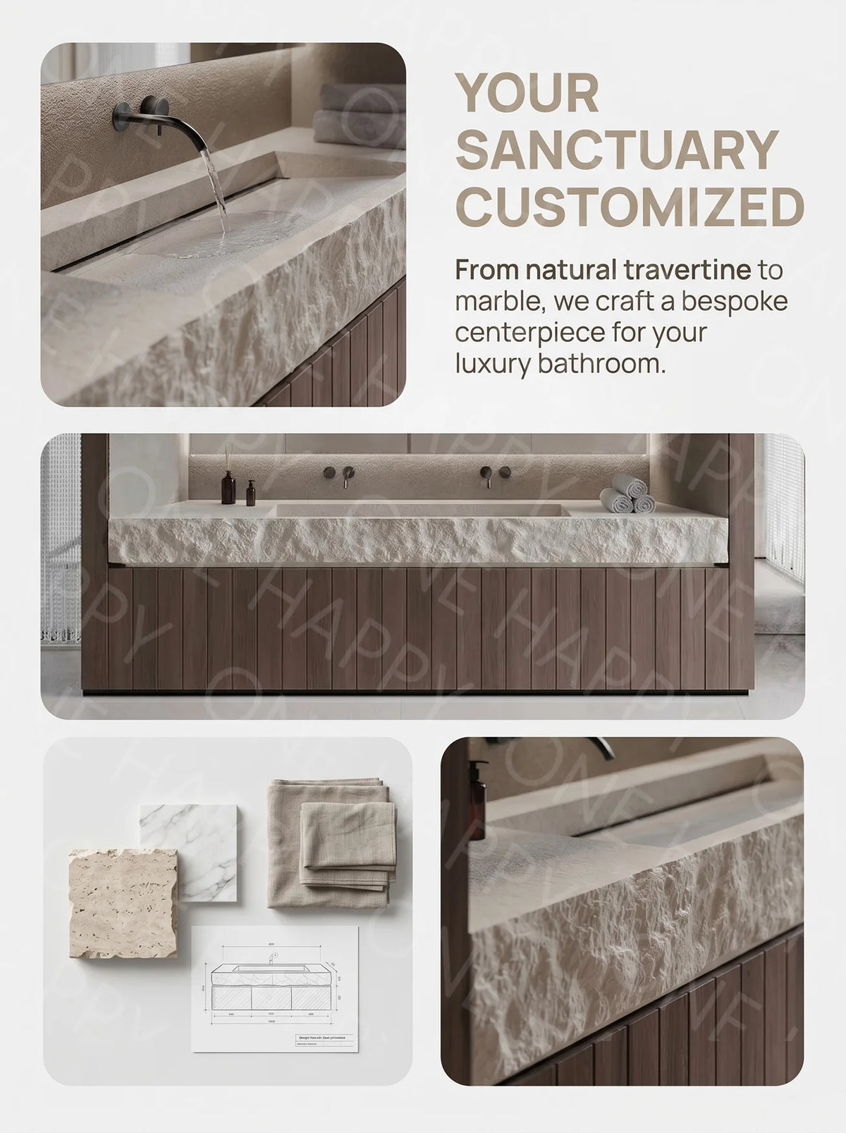 Any Size Custom Wall Mounted Washbasin Rough Travertine